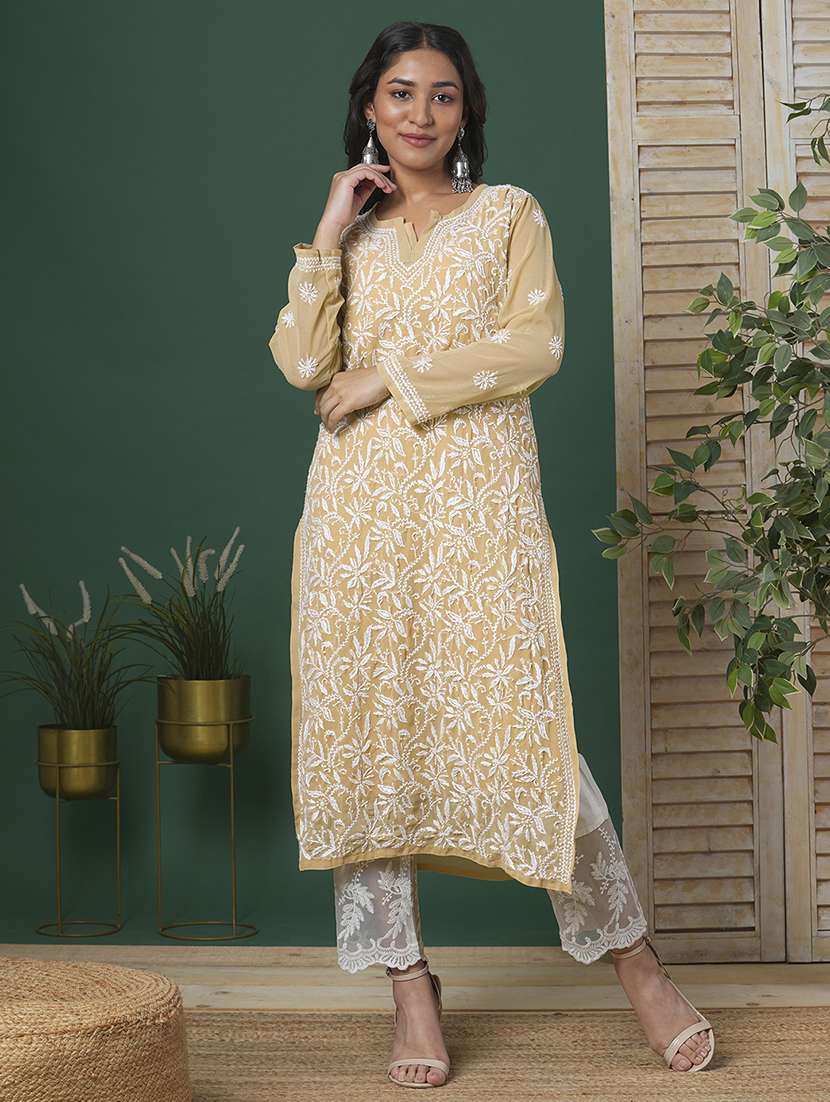 women chikankari long sleeve straight kurta - 21721879 - Zoom Image - 0