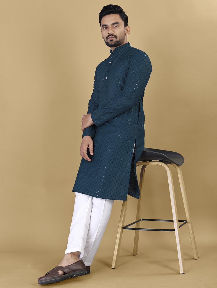 men embroidered mandarin neck kurta - 21721889 - Standard Image - 3