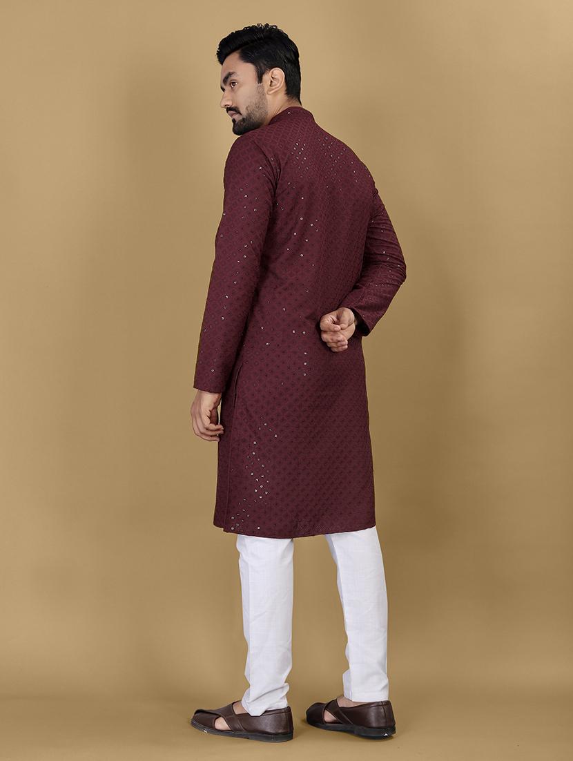 men embroidered mandarin neck kurta - 21721891 - Standard Image - 3