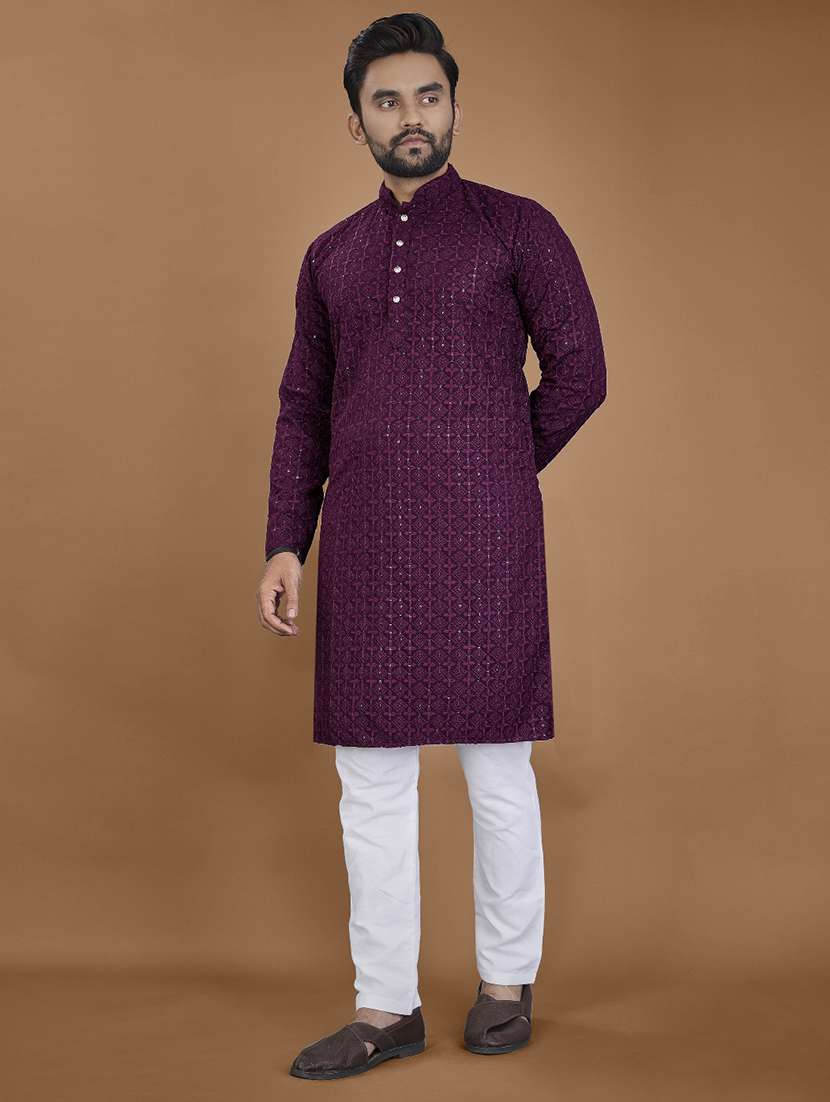 men embroidered mandarin neck kurta - 21721893 -  Zoom Image - 0