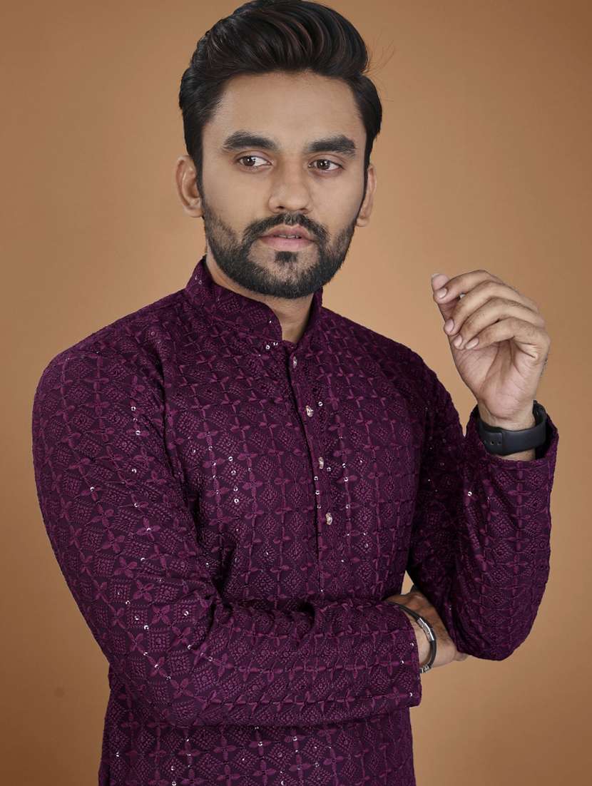 men embroidered mandarin neck kurta - 21721893 - Standard Image - 5