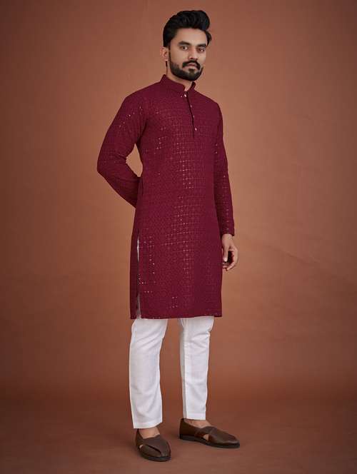 men embroidered mandarin neck kurta - 21721894 -  Standard Image - 0