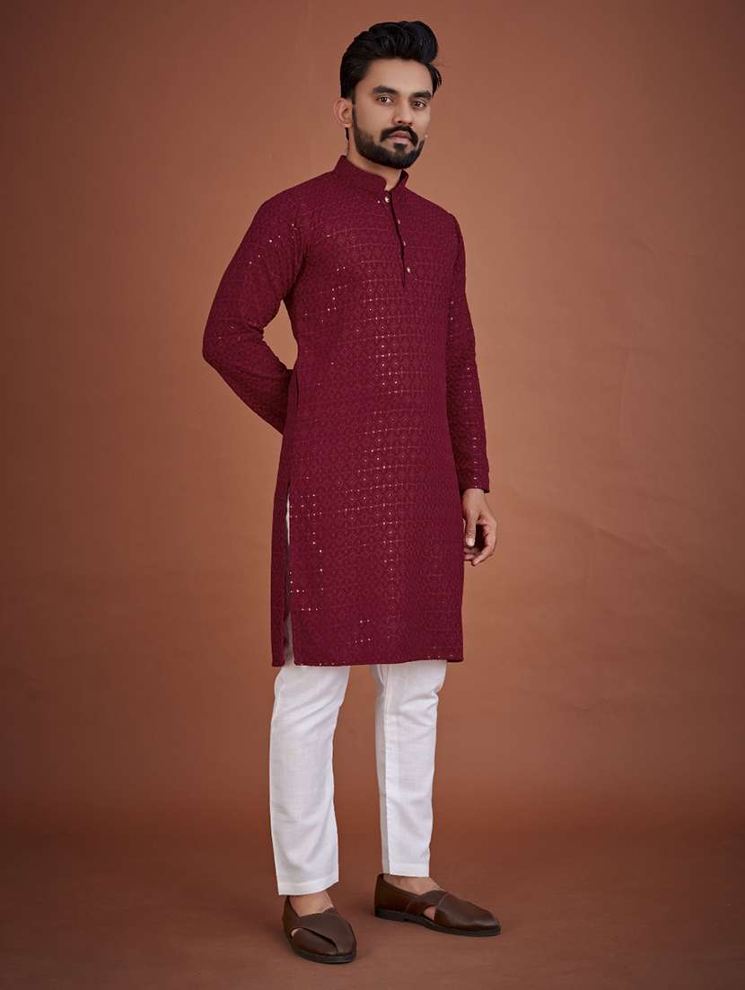 men embroidered mandarin neck kurta - 21721894 -  Zoom Image - 0
