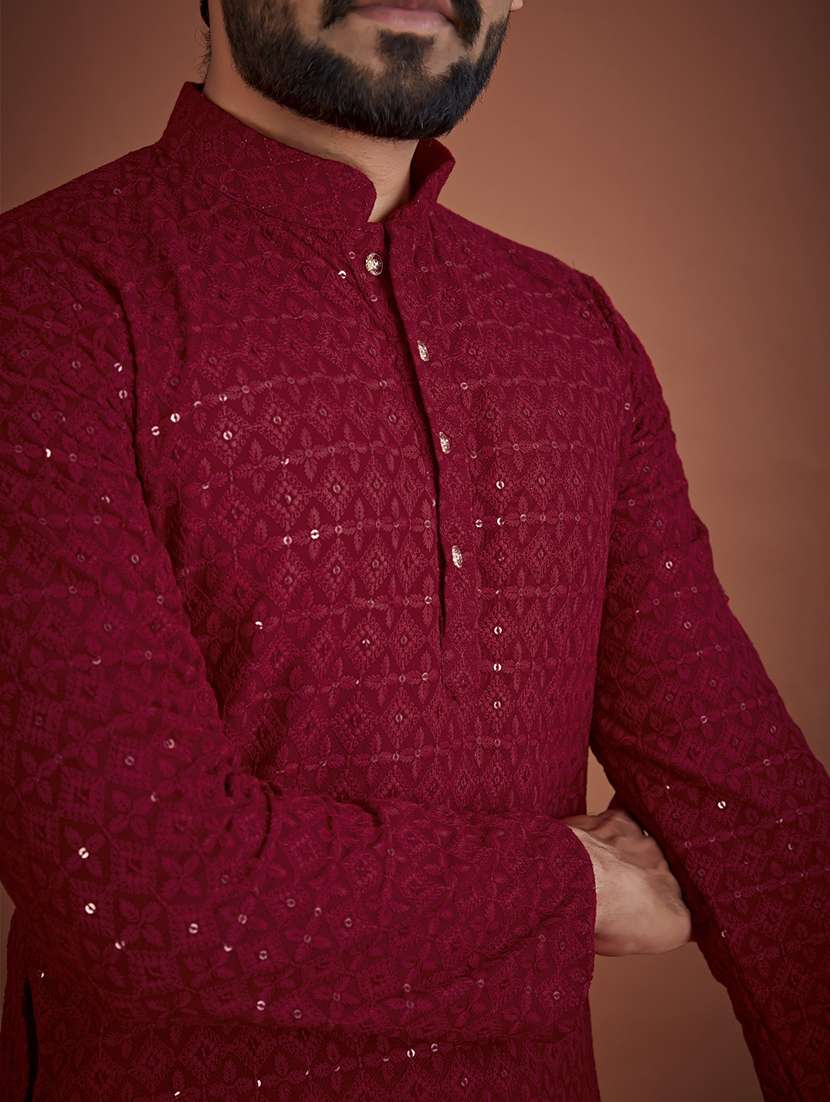 men embroidered mandarin neck kurta - 21721894 - Standard Image - 3