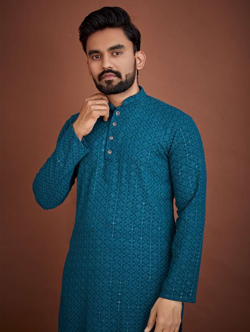 men embroidered mandarin neck kurta - 21721895 - Standard Image - 3