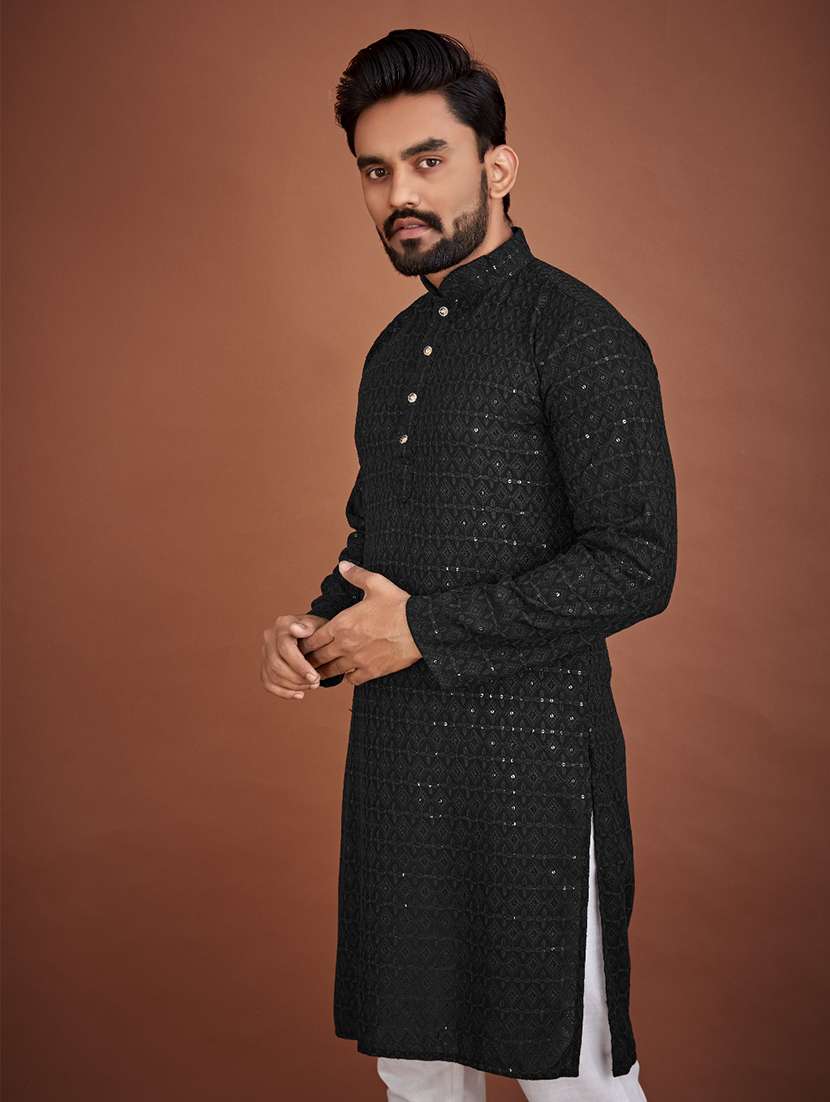 men embroidered mandarin neck kurta - 21721896 - Standard Image - 3