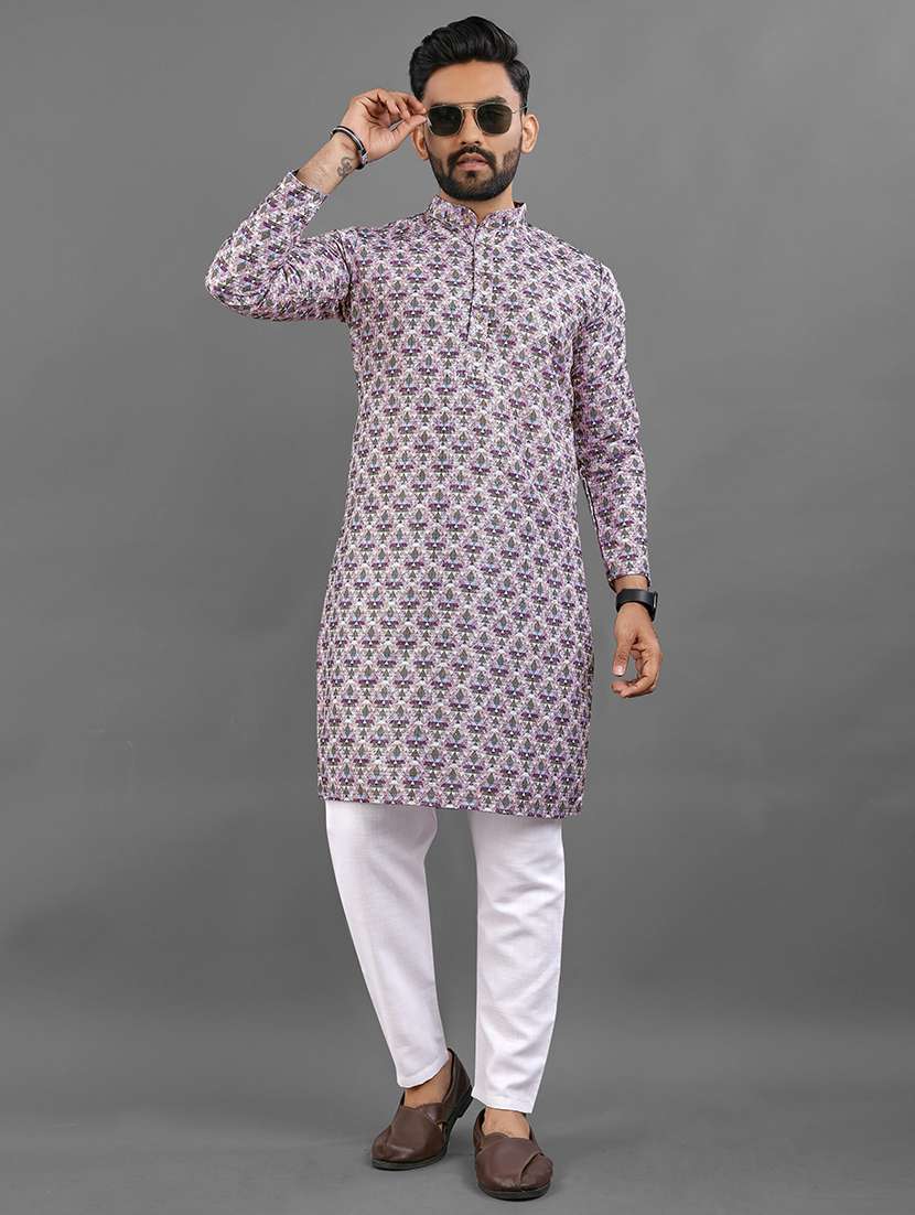 men printed mandarin neck kurta - 21721901 - Zoom Image - 0