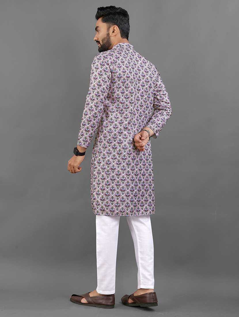 men printed mandarin neck kurta - 21721901 - Standard Image - 3
