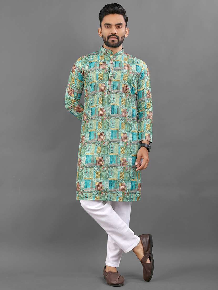 men printed mandarin neck kurta - 21721903 - Zoom Image - 0