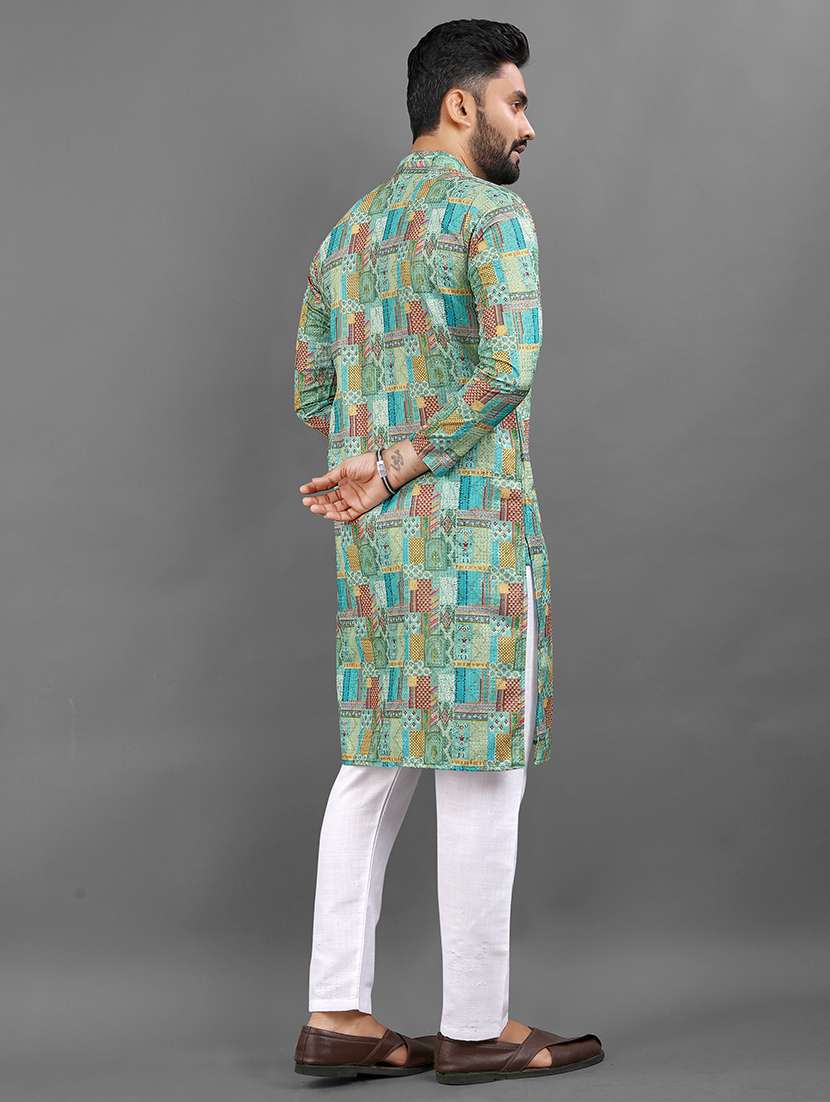 men printed mandarin neck kurta - 21721903 - Standard Image - 3
