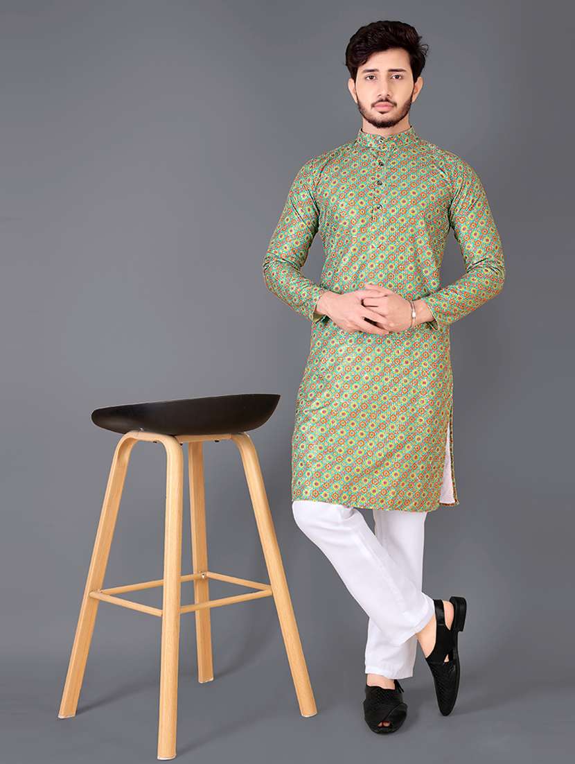 men printed mandarin neck kurta - 21721904 -  Standard Image - 3