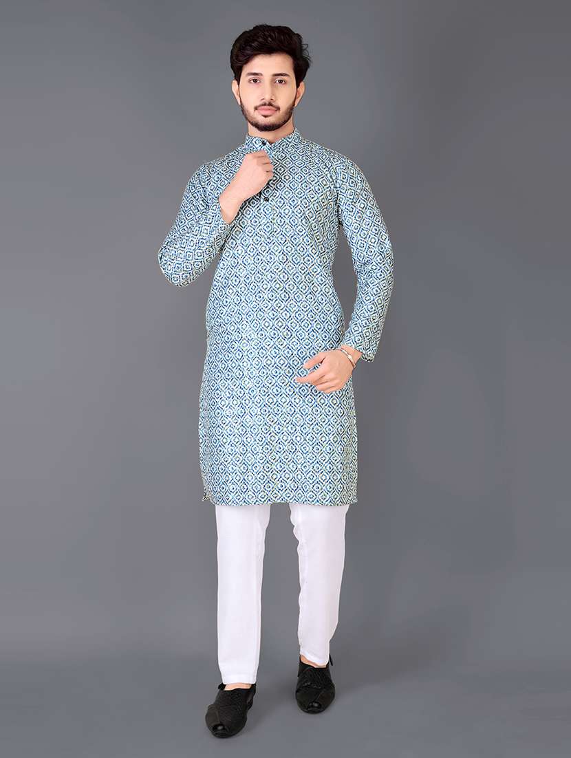 men printed mandarin neck kurta - 21721905 - Zoom Image - 0
