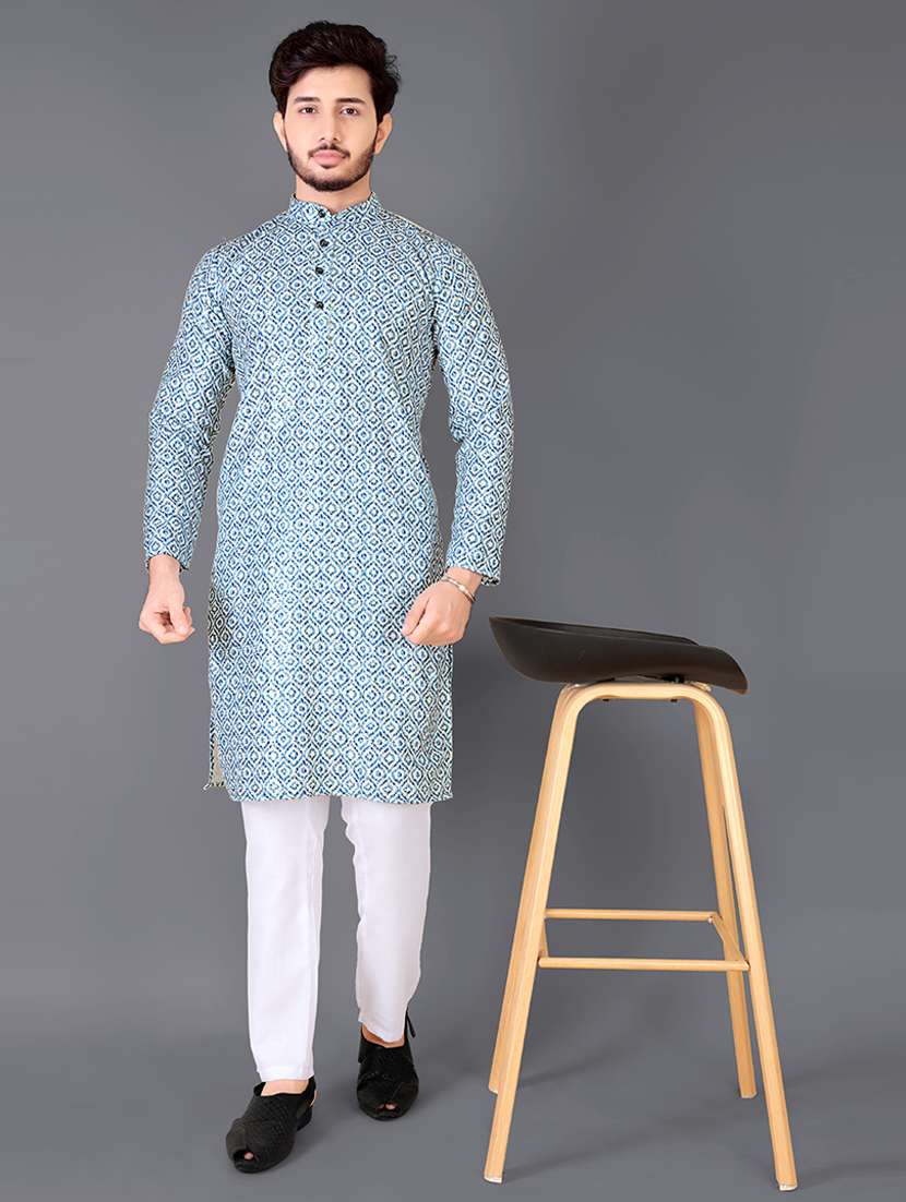 men printed mandarin neck kurta - 21721905 - Standard Image - 3