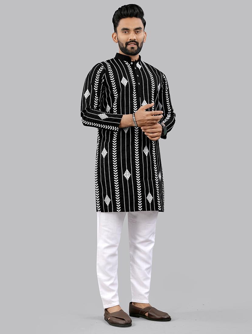 men embroidered mandarin neck kurta
