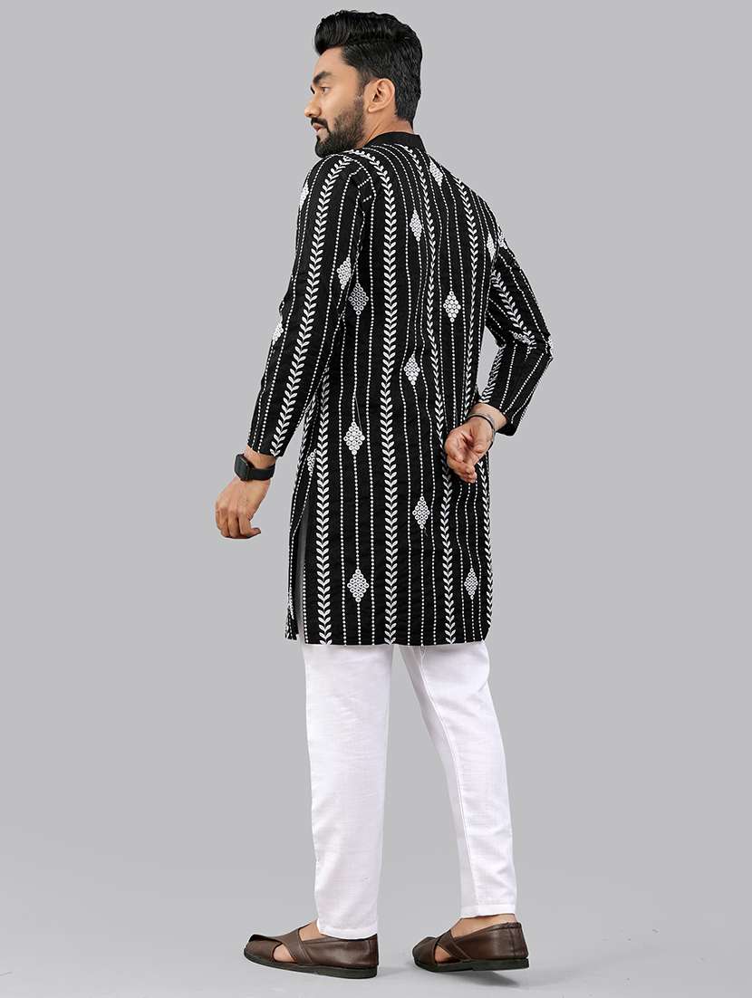 men embroidered mandarin neck kurta - 21721910 - Standard Image - 3