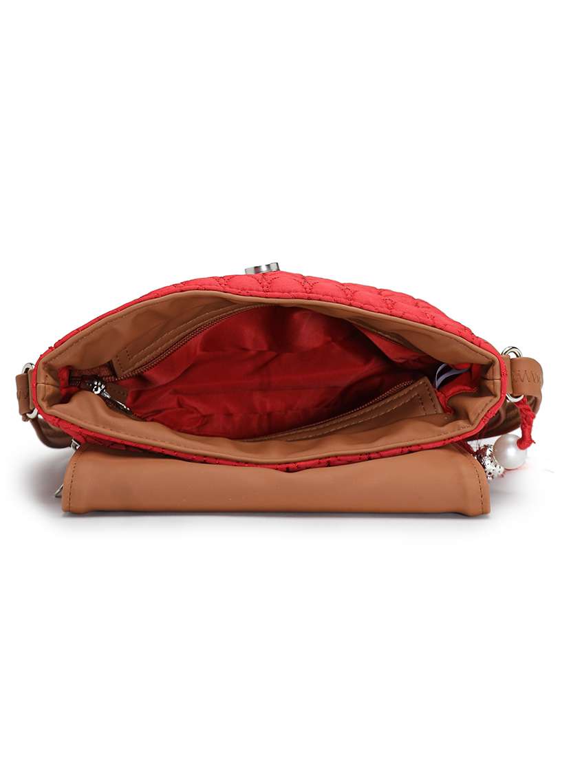 women red solid quilted sling bag - 21721918 -  Standard Image - 3