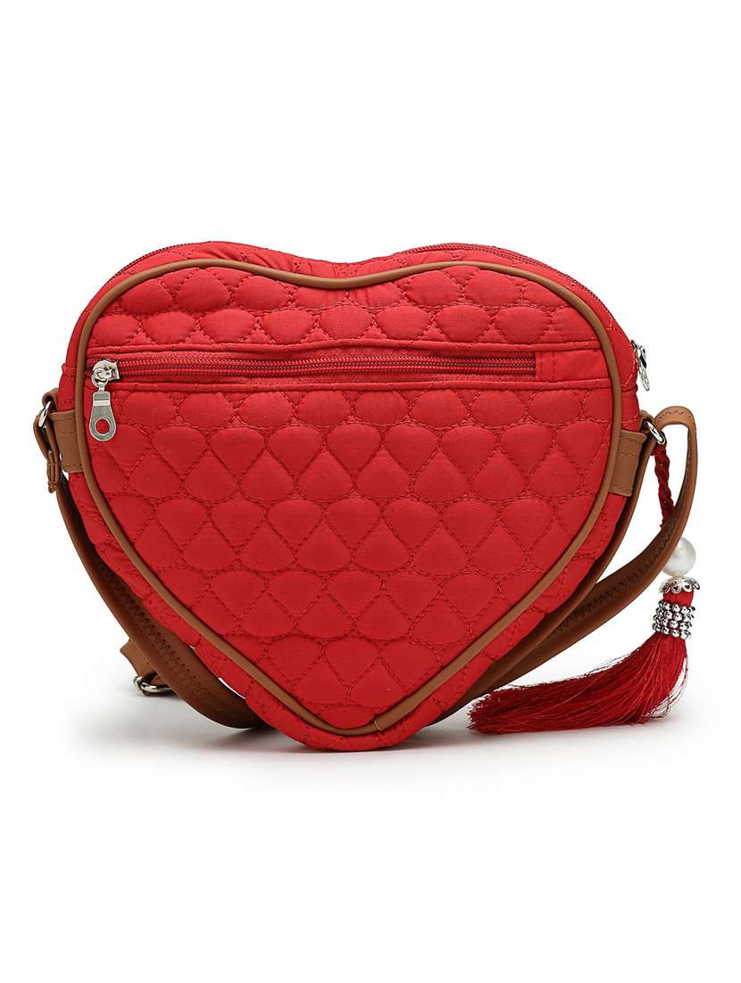 women solid quilted heart shape sling bag - 21721921 -  Standard Image - 8