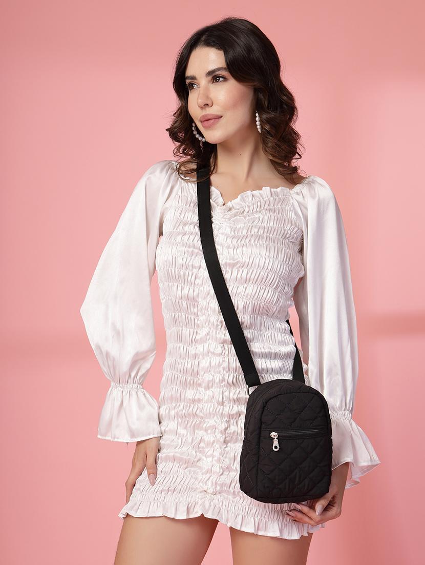 women black solid quilted sling bag - 21721926 - Standard Image - 5