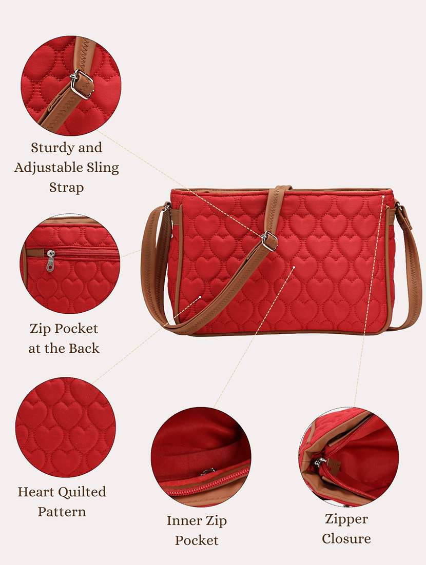 women red solid quilted sling bag - 21721927 -  Standard Image - 8