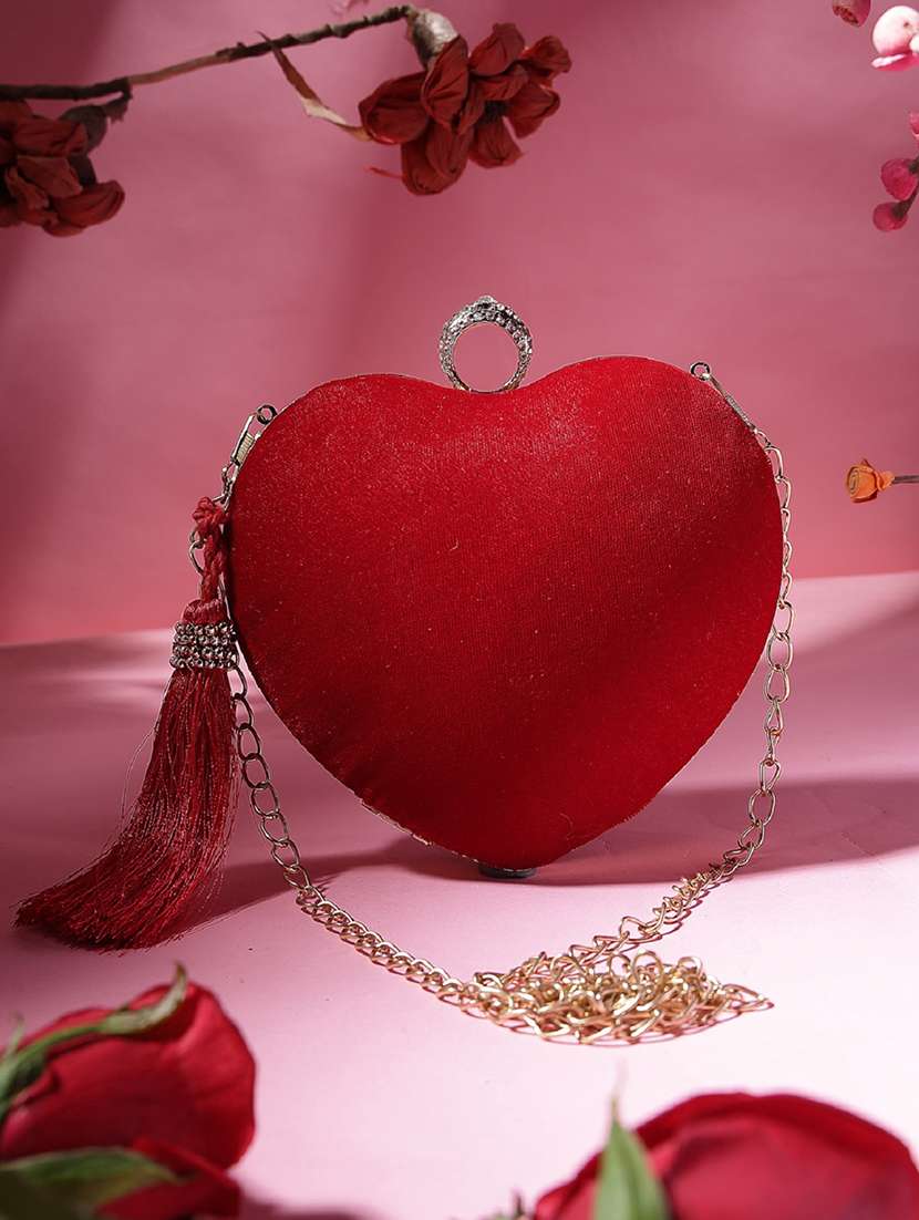 women solid heart shape clutch