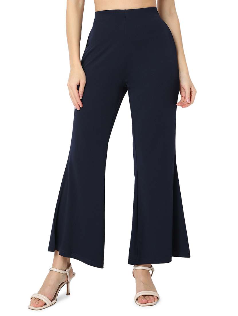 women solid high rise bootcut trouser