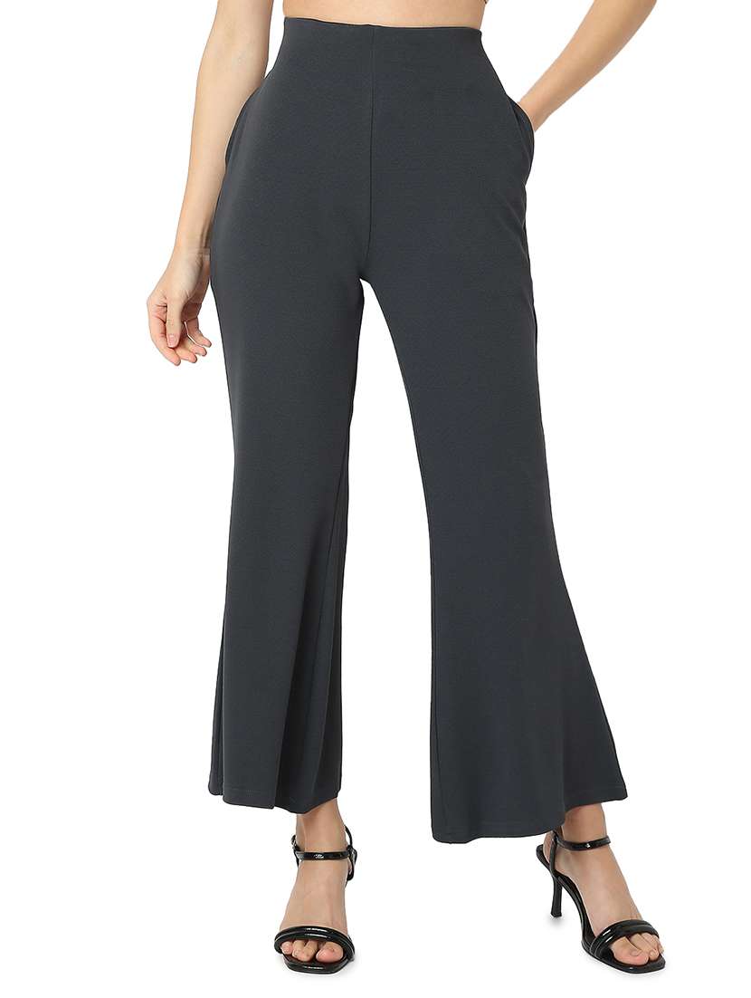 women solid high rise bootcut trouser