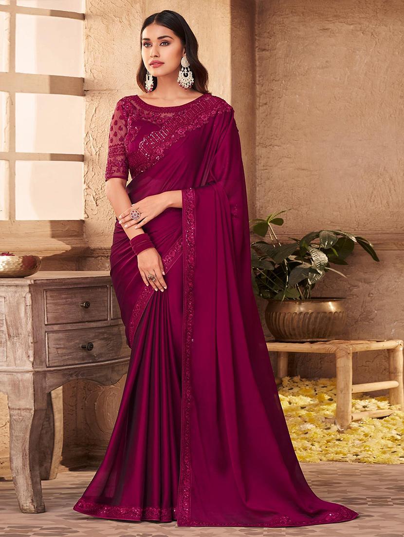 women purple embroidered saree with blouse - 21722037 - Zoom Image - 0