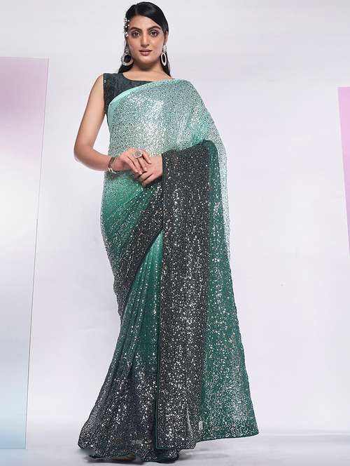 women green sequin work saree with blouse - 21722072 -  Standard Image - 0
