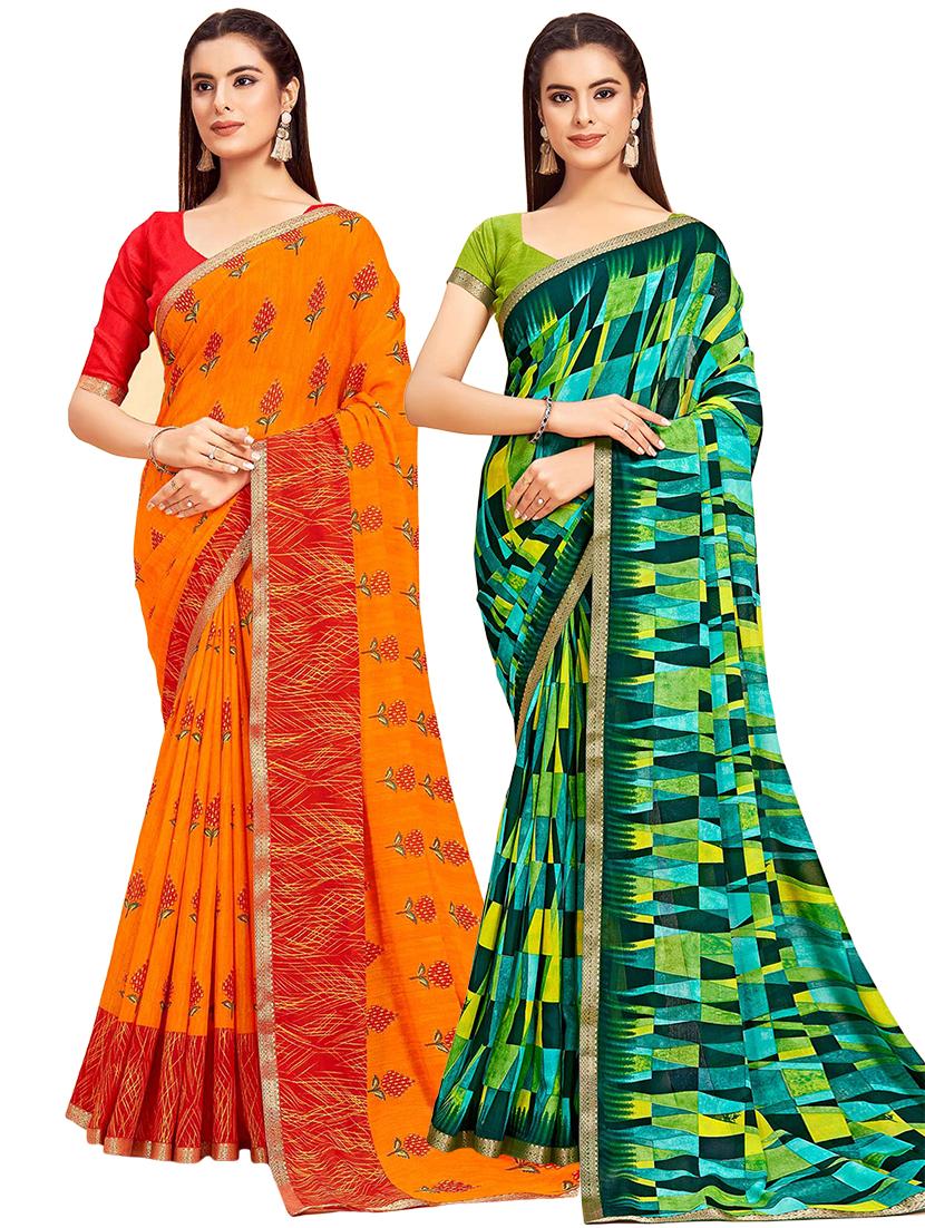 women pack of 2 printed saree with blouse - 21722111 - Zoom Image - 0