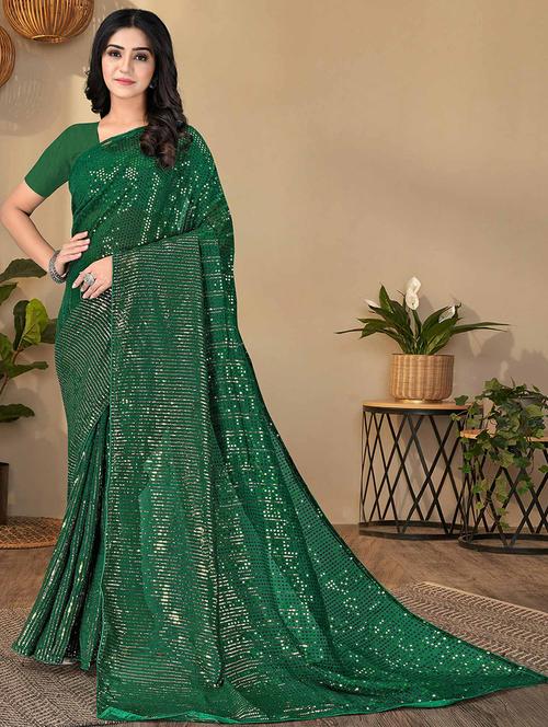 women green sequin work saree with blouse - 21722135 -  Standard Image - 0