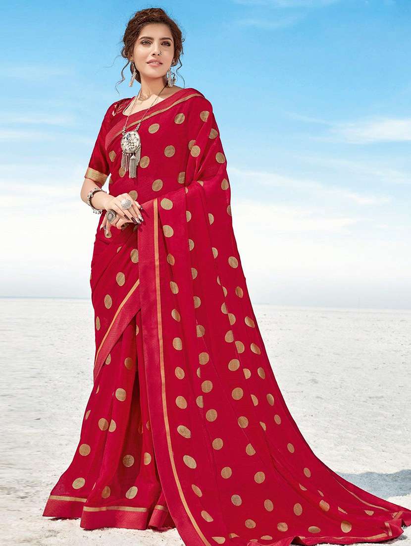 women polka dots lace bordered saree with blouse