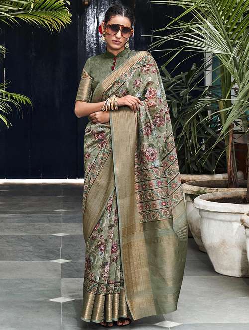 women printed bordered saree with blouse - 21722452 -  Standard Image - 0