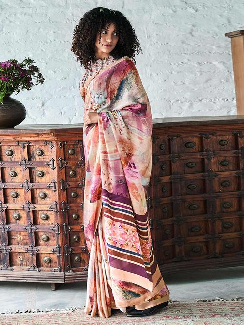 women peach printed saree with blouse - 21722454 - Standard Image - 0