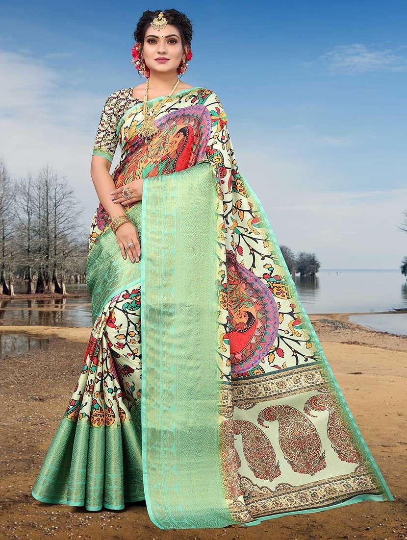 women printed casual wear saree with blouse