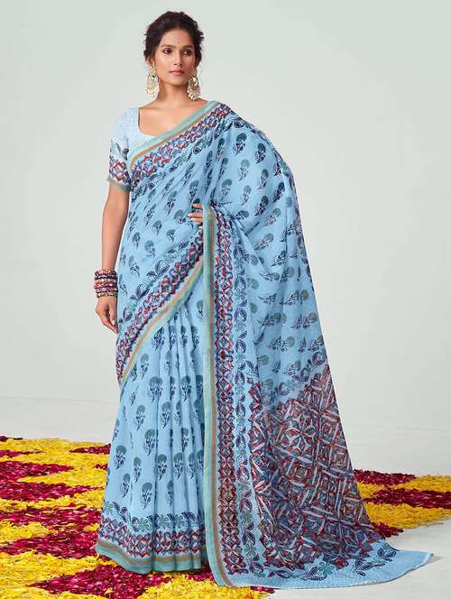 women printed casual wear saree with blouse - 21722644 -  Standard Image - 0