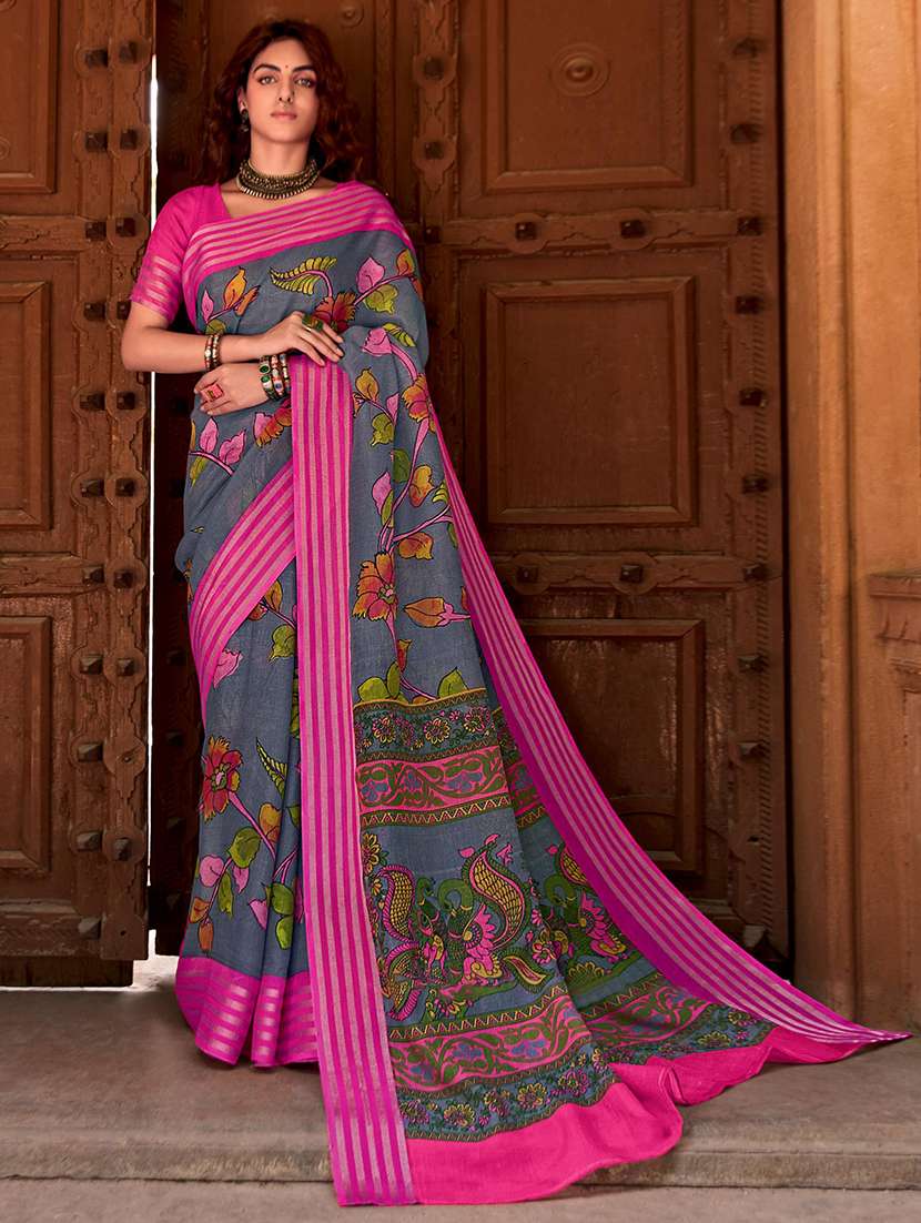 women printed casual wear saree with blouse
