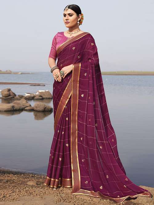 women embroidered lace bordered saree with blouse - 21722664 -  Standard Image - 0