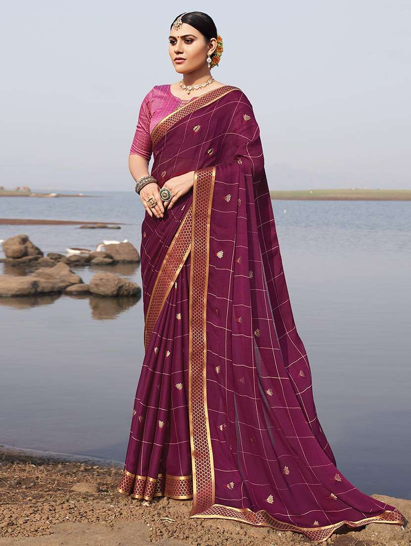 women embroidered lace bordered saree with blouse