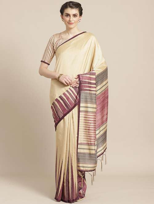 beige bordered handloom saree with blouse - 21722703 -  Standard Image - 0