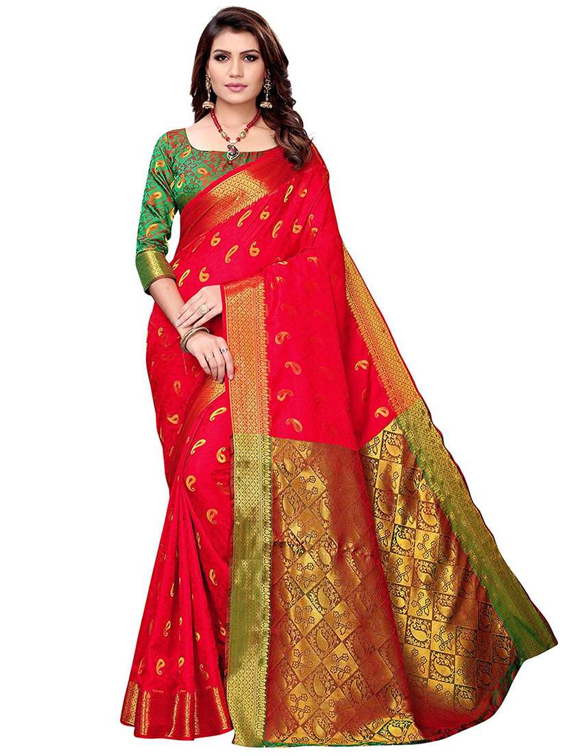 women paisley zari bordered saree with blouse - 21722716 -  Zoom Image - 0