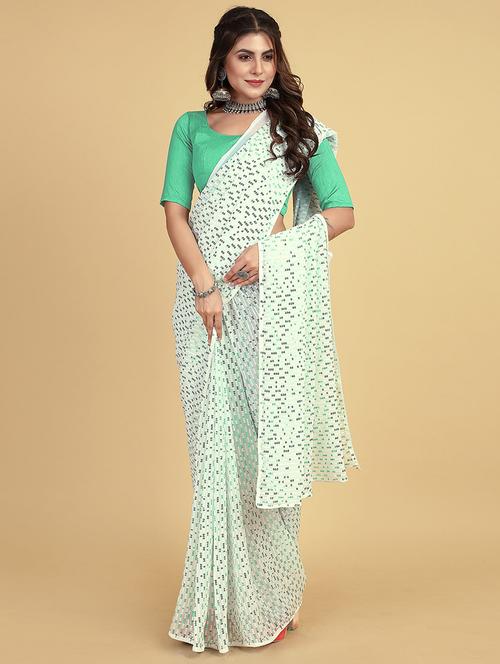 women white sequin detailed saree with blouse - 21722843 - Standard Image - 0