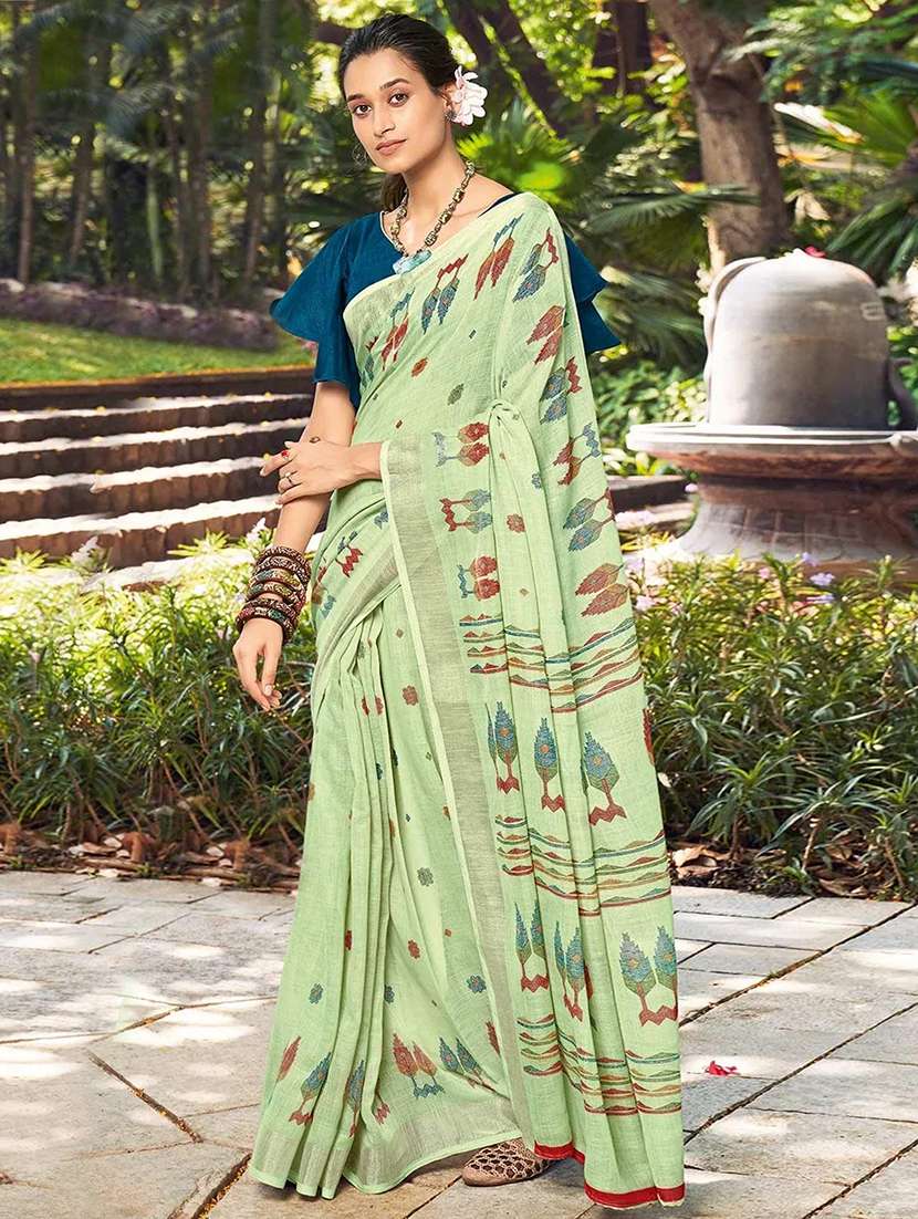 women printed casual wear saree with blouse