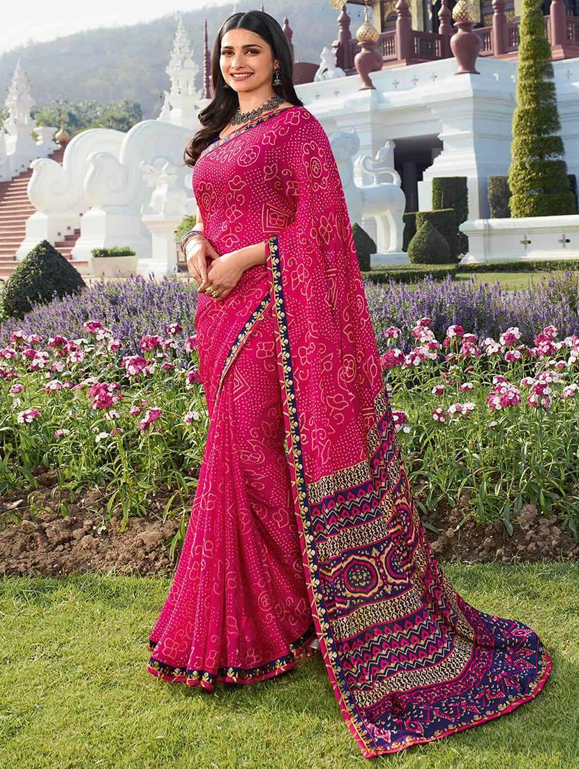 women bandhani printed bordered saree with blouse - 21722967 -  Zoom Image - 0