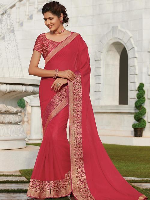 women solid lace bordered saree with blouse - 21722980 - Standard Image - 0