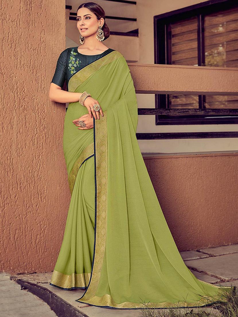 women solid with bordered saree with blouse