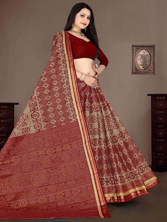 women printed casual wear saree with blouse