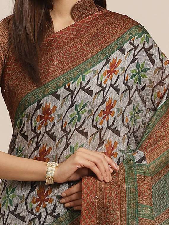grey art silk bordered saree with blouse - 21723161 -  Standard Image - 3
