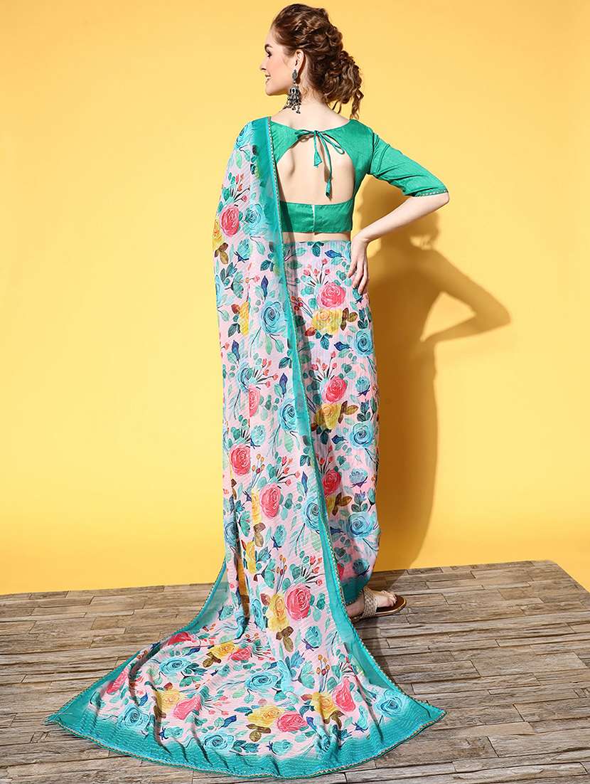 Women Floral Printed Saree With Blouse