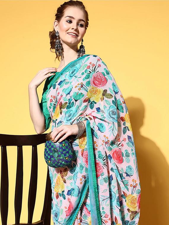 women floral printed saree with blouse - 21723234 - Standard Image - 3
