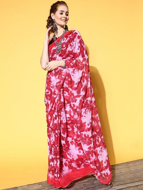 women red printed sequin work saree with blouse - 21723236 - Standard Image - 0
